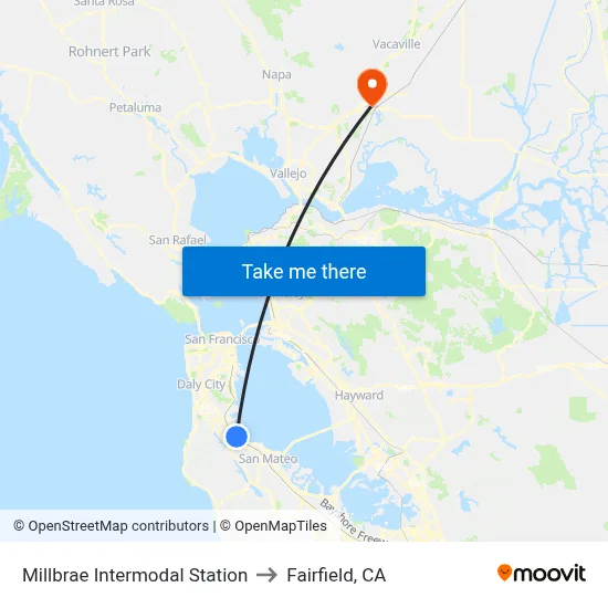 Millbrae Intermodal Station to Fairfield, CA map