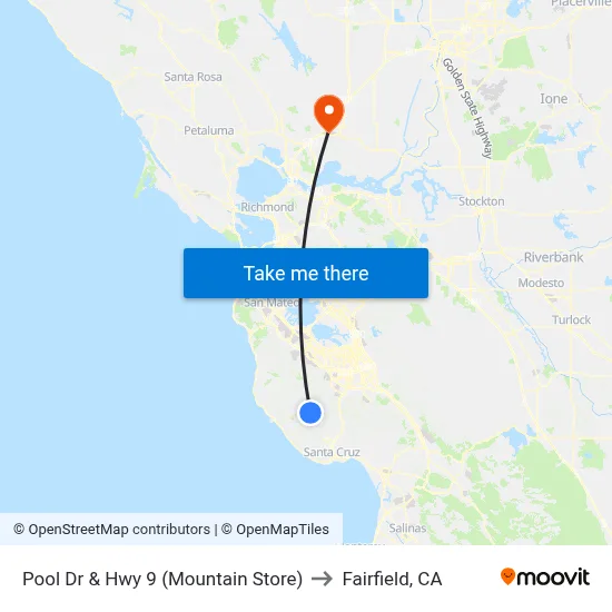 Pool Dr & Hwy 9 (Mountain Store) to Fairfield, CA map
