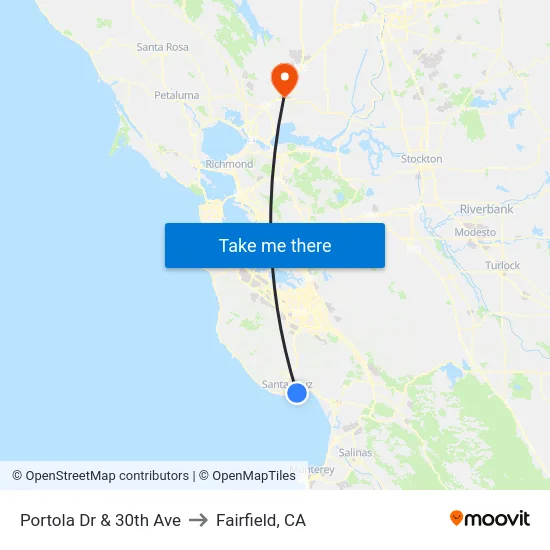 Portola Dr & 30th Ave to Fairfield, CA map