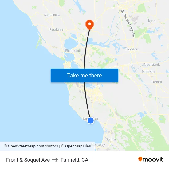 Front & Soquel Ave to Fairfield, CA map