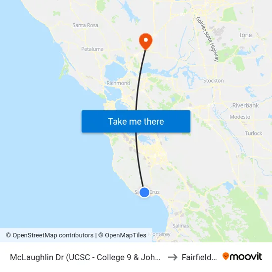 McLaughlin Dr (UCSC - College 9 & John R. Lewis) to Fairfield, CA map