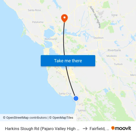 Harkins Slough Rd (Pajaro Valley High School) to Fairfield, CA map