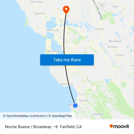 Noche Buena / Broadway to Fairfield, CA map