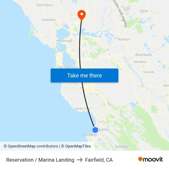 Reservation /  Marina Landing to Fairfield, CA map