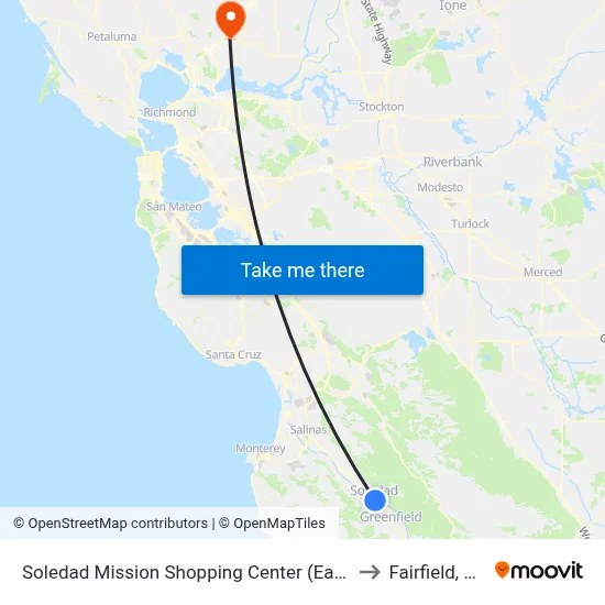 Soledad Mission Shopping Center (East) to Fairfield, CA map
