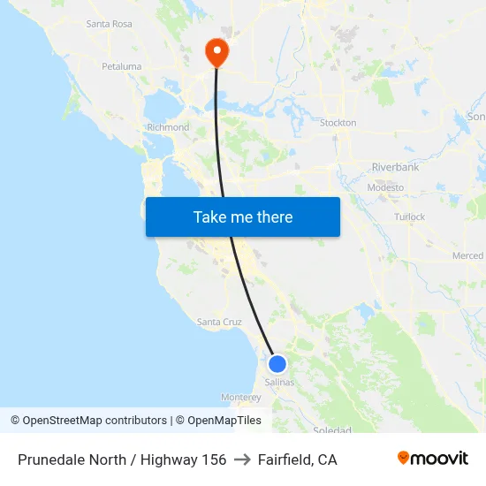Prunedale North /  Highway 156 to Fairfield, CA map