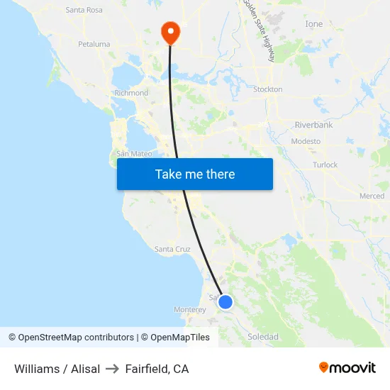 Williams /  Alisal to Fairfield, CA map