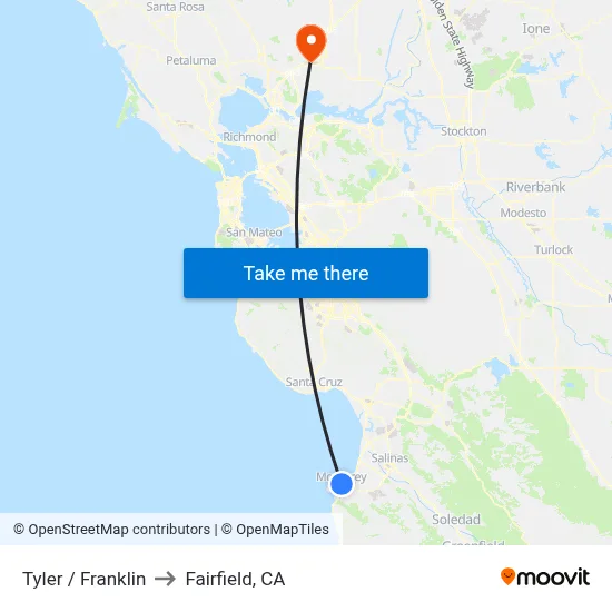 Tyler /  Franklin to Fairfield, CA map