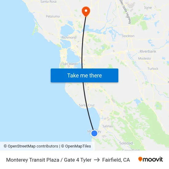 Monterey Transit Plaza / Gate 4 Tyler to Fairfield, CA map
