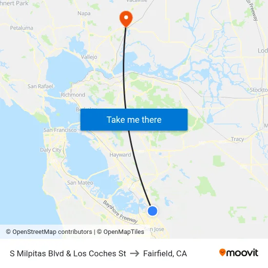 S Milpitas Blvd & Los Coches St to Fairfield, CA map