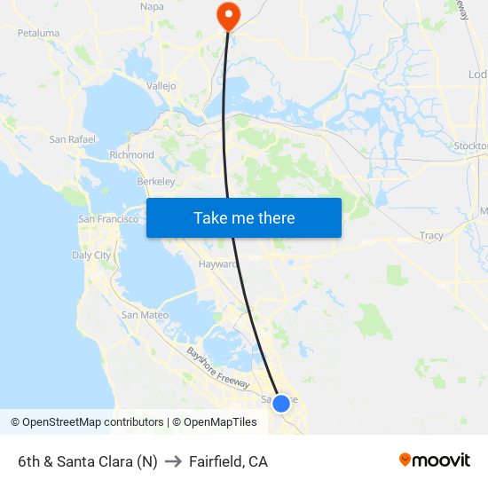 6th & Santa Clara (N) to Fairfield, CA map