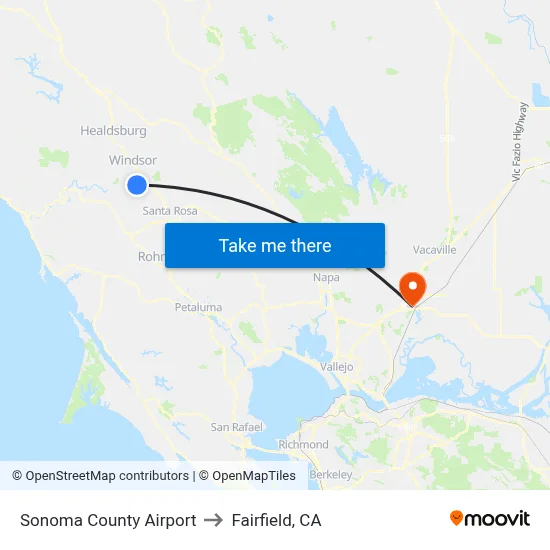 Sonoma County Airport to Fairfield, CA map