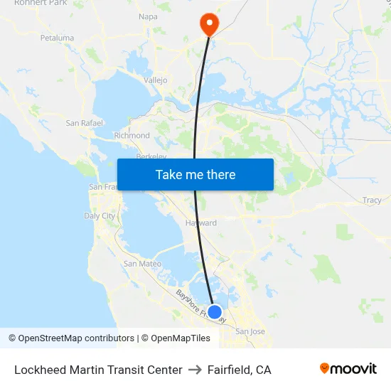 Lockheed Martin Transit Center to Fairfield, CA map