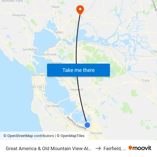 Great America & Old Mountain View-Alviso (N) to Fairfield, CA map