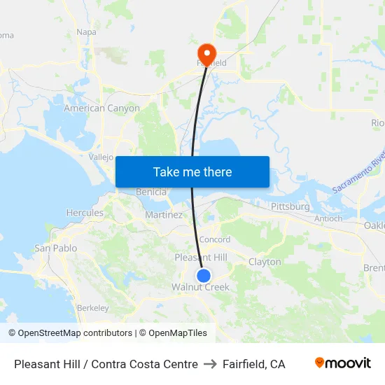 Pleasant Hill / Contra Costa Centre to Fairfield, CA map