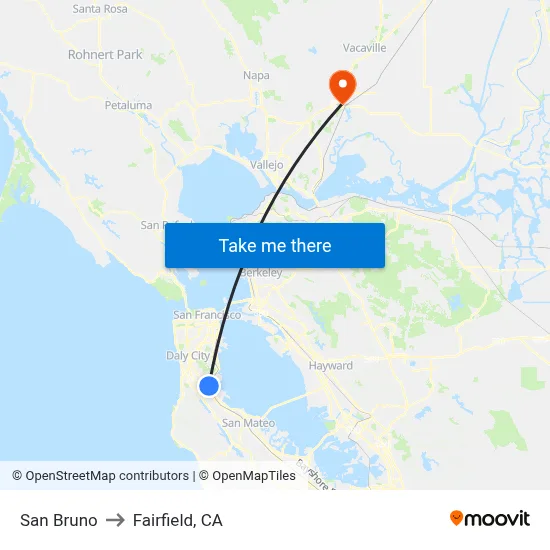 San Bruno to Fairfield, CA map
