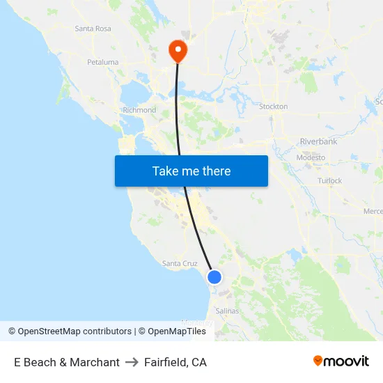 E Beach & Marchant to Fairfield, CA map