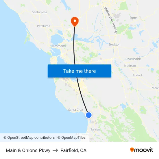 Main & Ohlone Pkwy to Fairfield, CA map