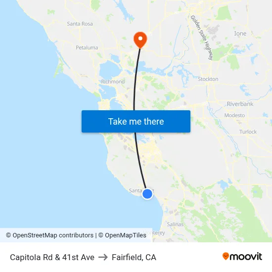 Capitola Rd & 41st Ave to Fairfield, CA map