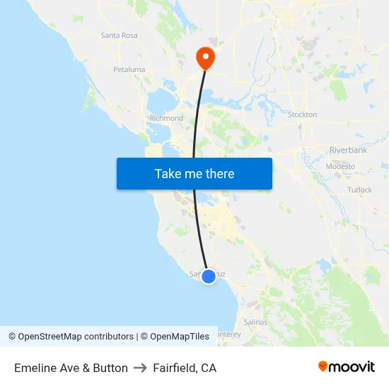 Emeline Ave & Button to Fairfield, CA map