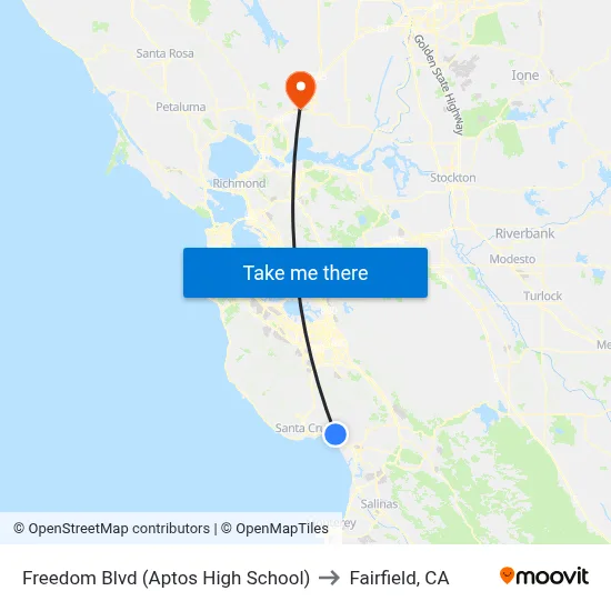 Freedom Blvd (Aptos High School) to Fairfield, CA map