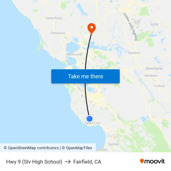 Hwy 9 (Slv High School) to Fairfield, CA map