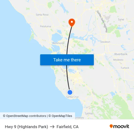 Hwy 9 (Highlands Park) to Fairfield, CA map