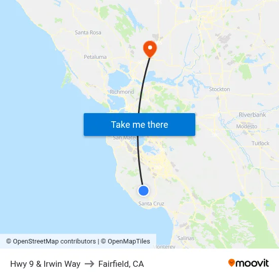 Hwy 9 & Irwin Way to Fairfield, CA map