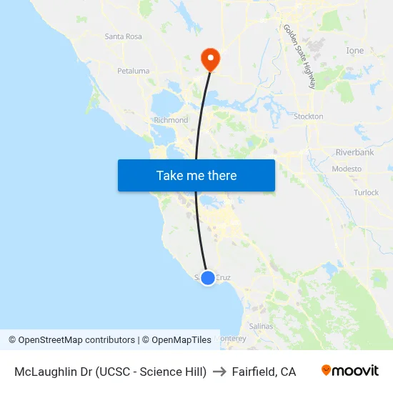 McLaughlin Dr (UCSC - Science Hill) to Fairfield, CA map