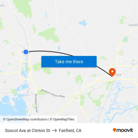 Soscol Ave at Clinton St to Fairfield, CA map