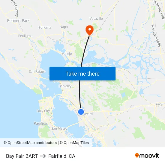 Bay Fair BART to Fairfield, CA map