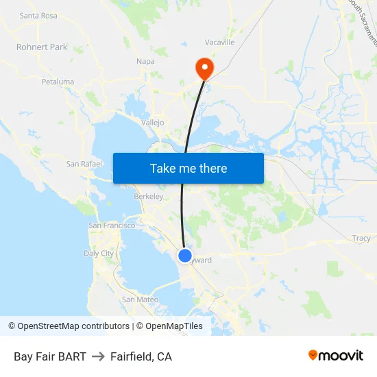 Bay Fair BART to Fairfield, CA map