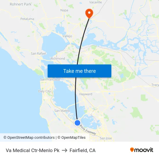 Va Medical Ctr-Menlo Pk to Fairfield, CA map