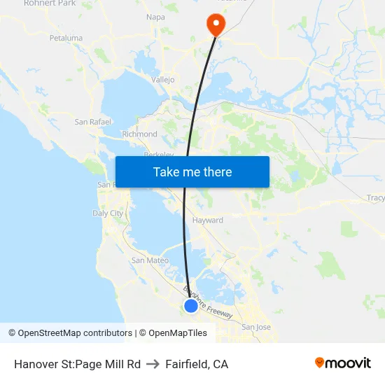 Hanover St:Page Mill Rd to Fairfield, CA map