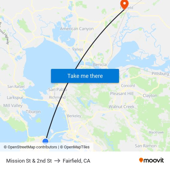 Mission St & 2nd St to Fairfield, CA map