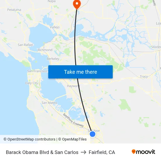 Barack Obama Blvd & San Carlos to Fairfield, CA map