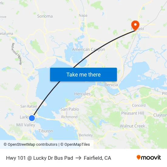 Hwy 101 @  Lucky Dr Bus Pad to Fairfield, CA map