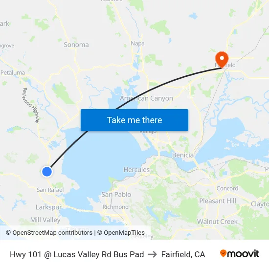 Hwy 101 @ Lucas Valley Rd Bus Pad to Fairfield, CA map