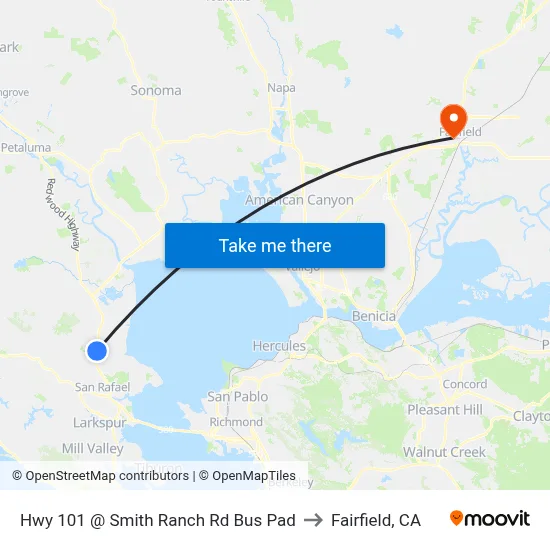 Hwy 101 @ Smith Ranch Rd Bus Pad to Fairfield, CA map