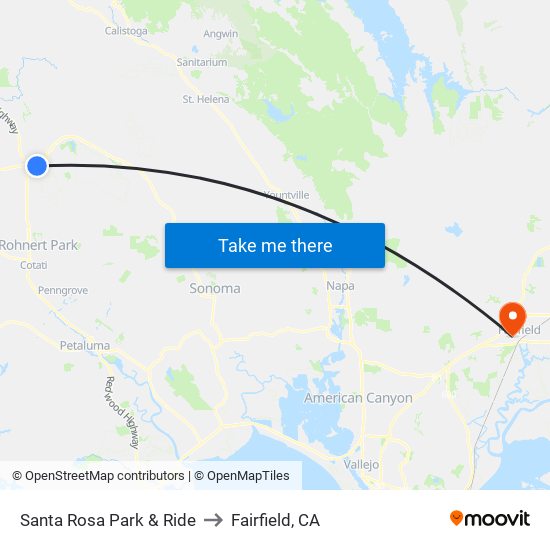 Santa Rosa Park & Ride to Fairfield, CA map