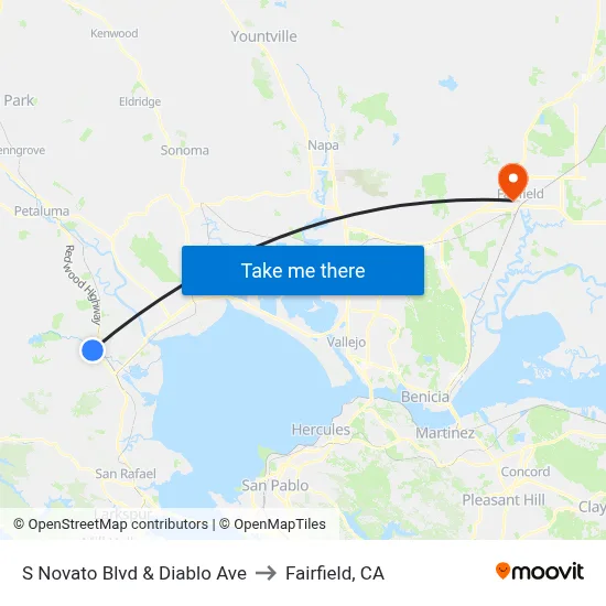 S Novato Blvd & Diablo Ave to Fairfield, CA map