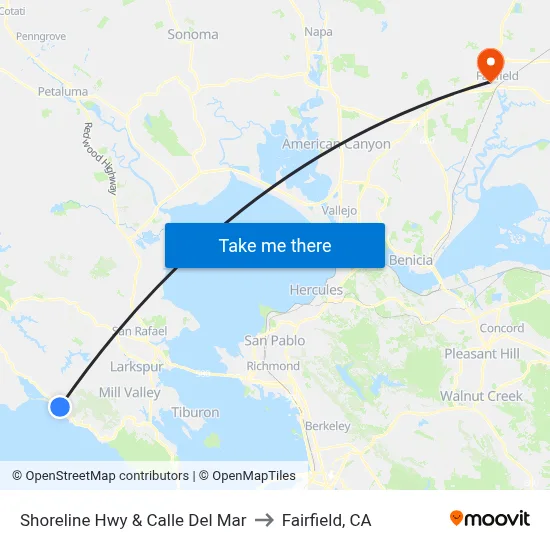 Shoreline Hwy & Calle Del Mar to Fairfield, CA map