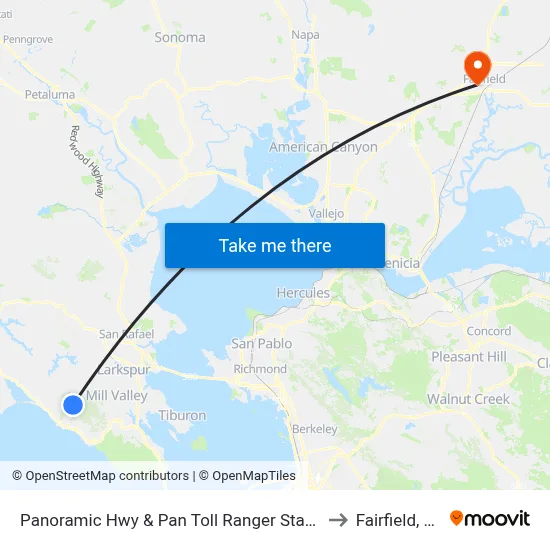 Panoramic Hwy & Pan Toll Ranger Station to Fairfield, CA map