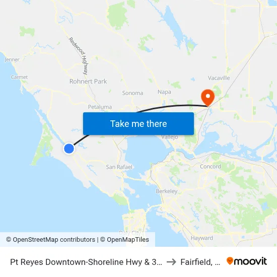 Pt Reyes Downtown-Shoreline Hwy & 3rd St to Fairfield, CA map