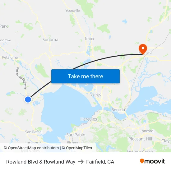 Rowland Blvd & Rowland Way to Fairfield, CA map