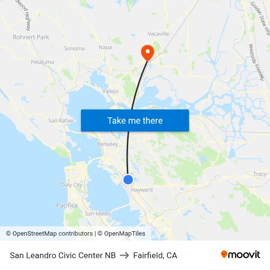 San Leandro Civic Center NB to Fairfield, CA map