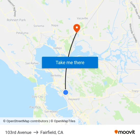 103rd Avenue to Fairfield, CA map