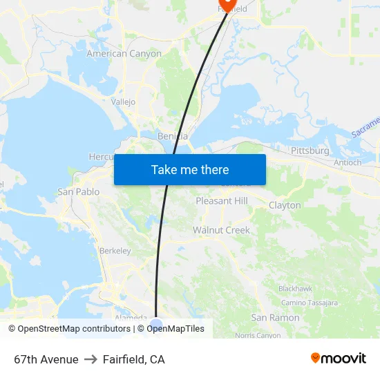 67th Avenue to Fairfield, CA map
