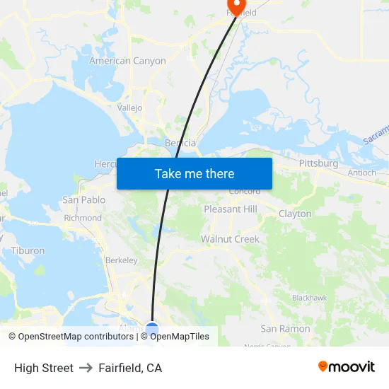 High Street to Fairfield, CA map