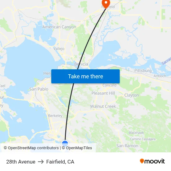 28th Avenue to Fairfield, CA map